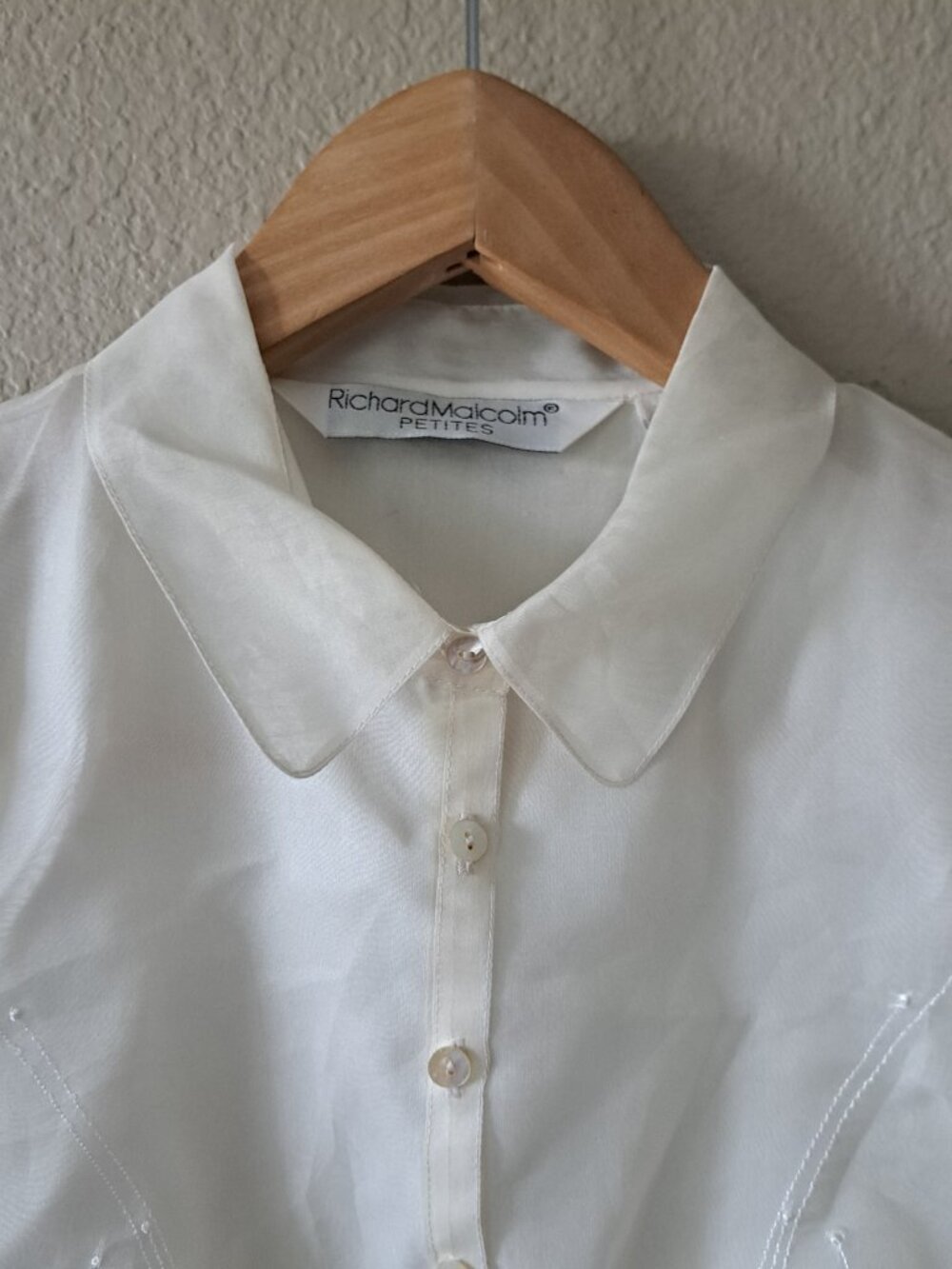 Richard Malcom Petites 90s Vintage Chic Ivory Button Up Blouse Size PM